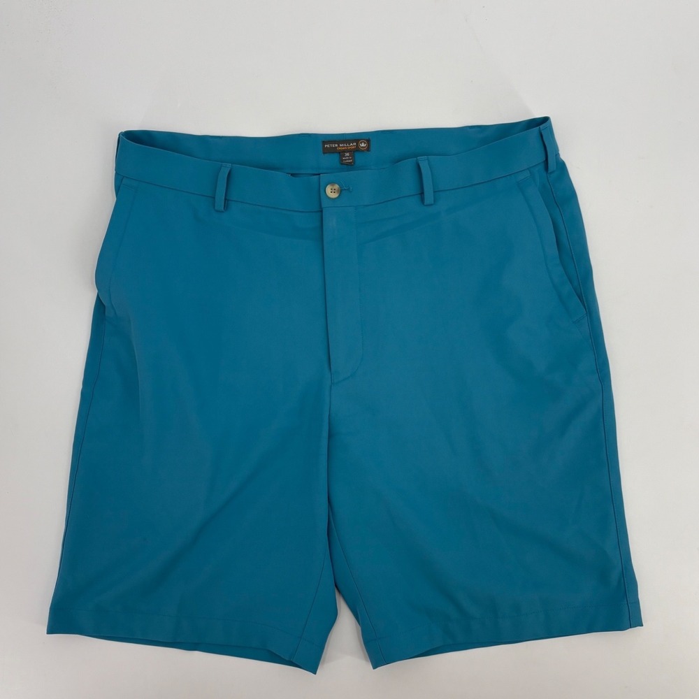 Peter Millar Crown Sport Mens Performance Golf Shorts Teal Blue Size 36